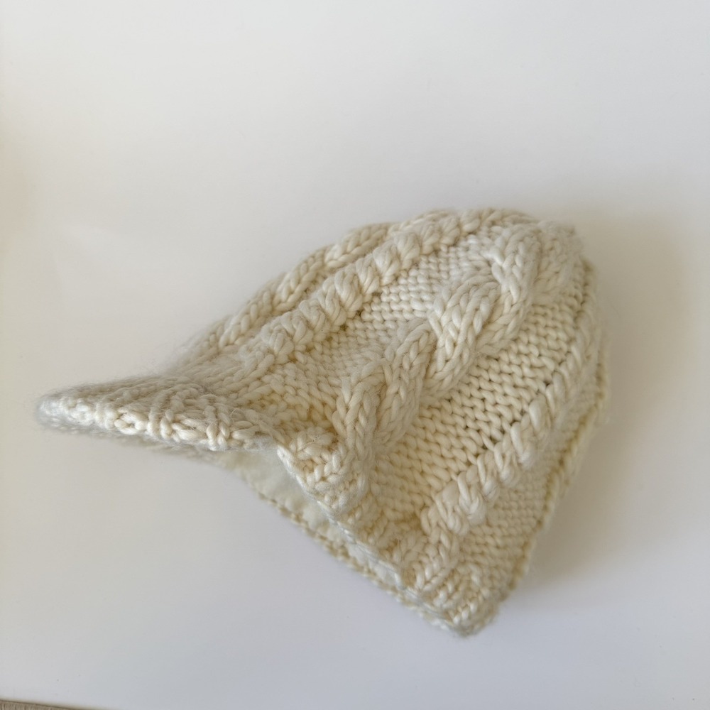 BULA Beanie With Brim Cable Knit Hat Women's One Size Ivory Wool Blend